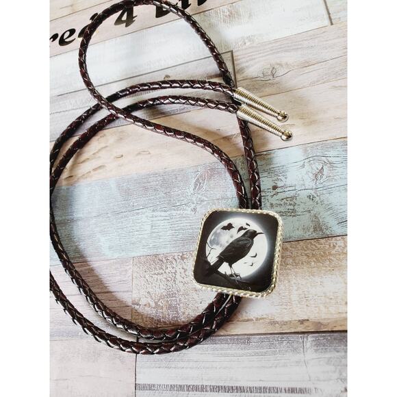 Halloween bolo tie, spooky witch , unique goth bolo tie necklace, witch in moon - Picture 1 of 3